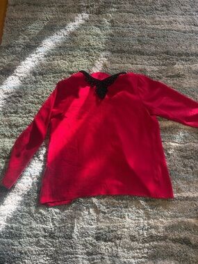 Carlisle Red Silk Blouse with Black Trim